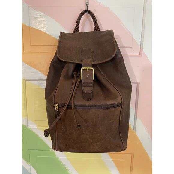 Vintage Coach Brown Leather Drawstring Backpack Brass Hardware main image 8